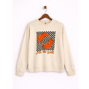 Harry Styles Love On Tour 2022 Rabbit Checkerboard Crewneck Sweatshirt Cream